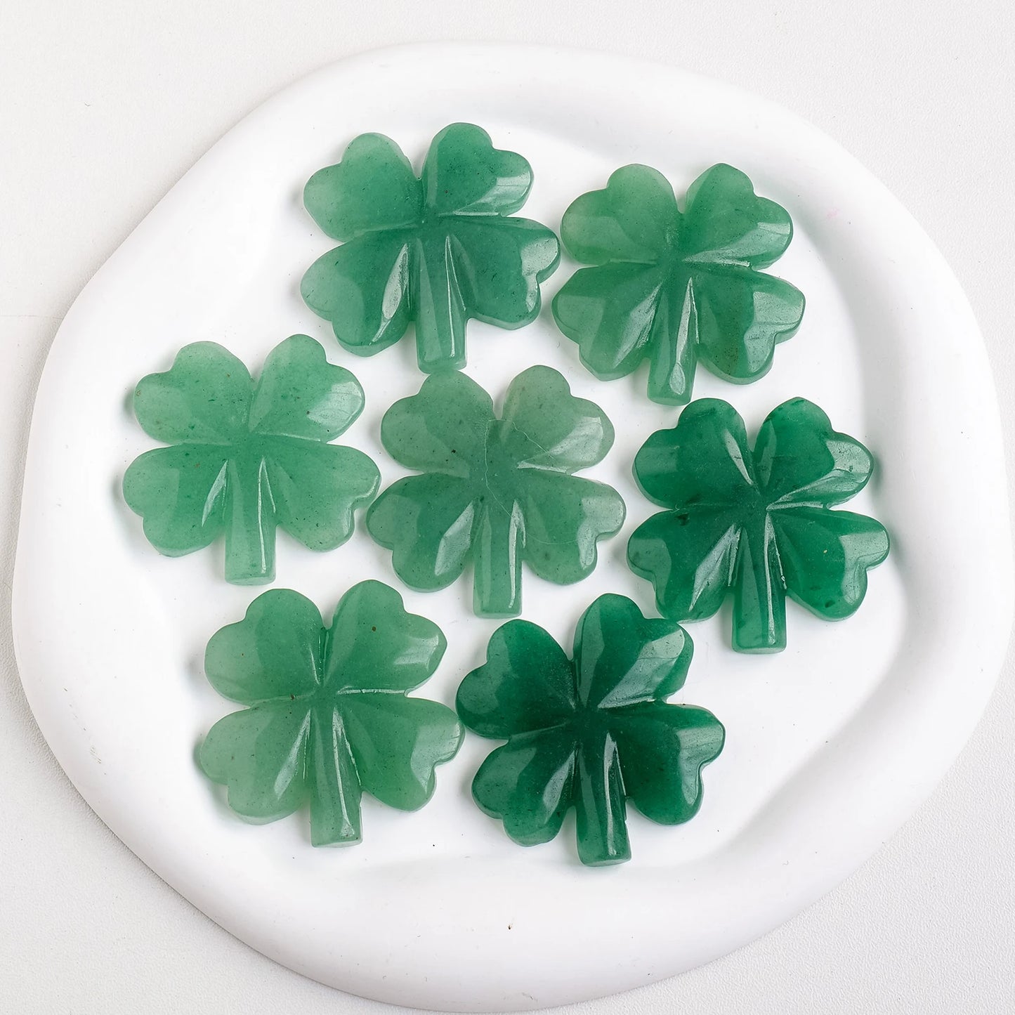 Intricately Carved Green Aventurine Four-Leaf Clover – Lucky Charm and Healing Crystal