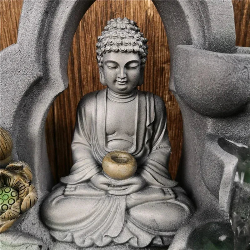 Indoor Air Humidifier Waterfall Fountain with LED Light & Feng Shui Buddha Statue