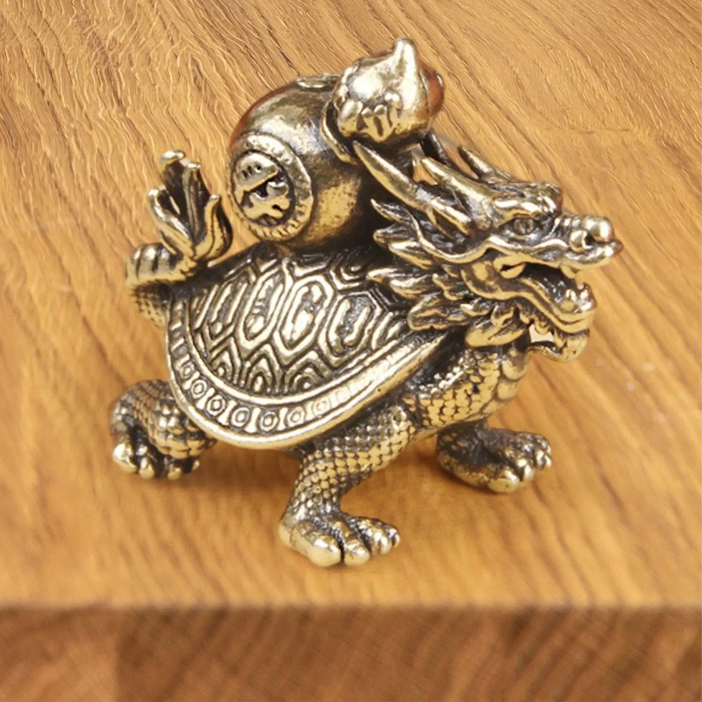 Wealth Brass Dragon Turtle Sculpture - Feng Shui Fortune Decor