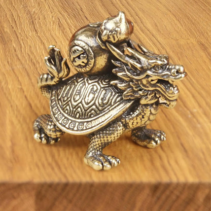 Wealth Brass Dragon Turtle Sculpture - Feng Shui Fortune Decor