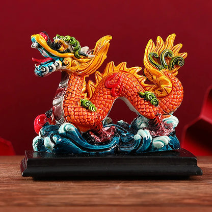 Resin Chinese Dragon Mini Sculpture - Retro Feng Shui Decoration