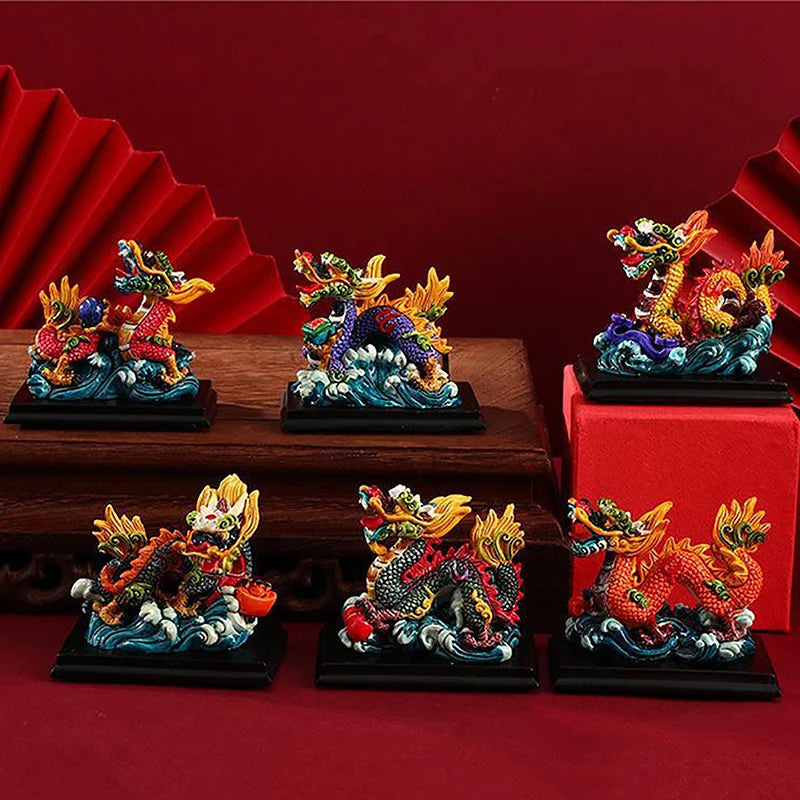 Resin Chinese Dragon Mini Sculpture - Retro Feng Shui Decoration