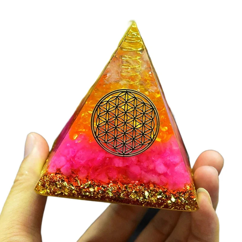 Orgonite Energy Pyramid with Rose Quartz and Citrine