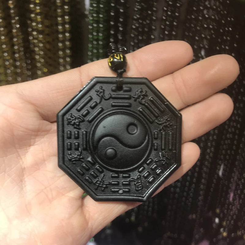 Obsidian Yin Yang Necklace – Spiritual Harmony Amulet for Protection and Good Luck