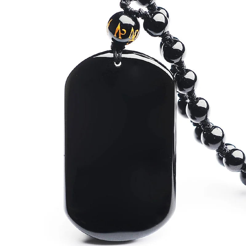 Natural Black Obsidian Chinese Safety Buckle Pendant Necklace – Feng Shui Protection Amulet for Luck and Good Fortune