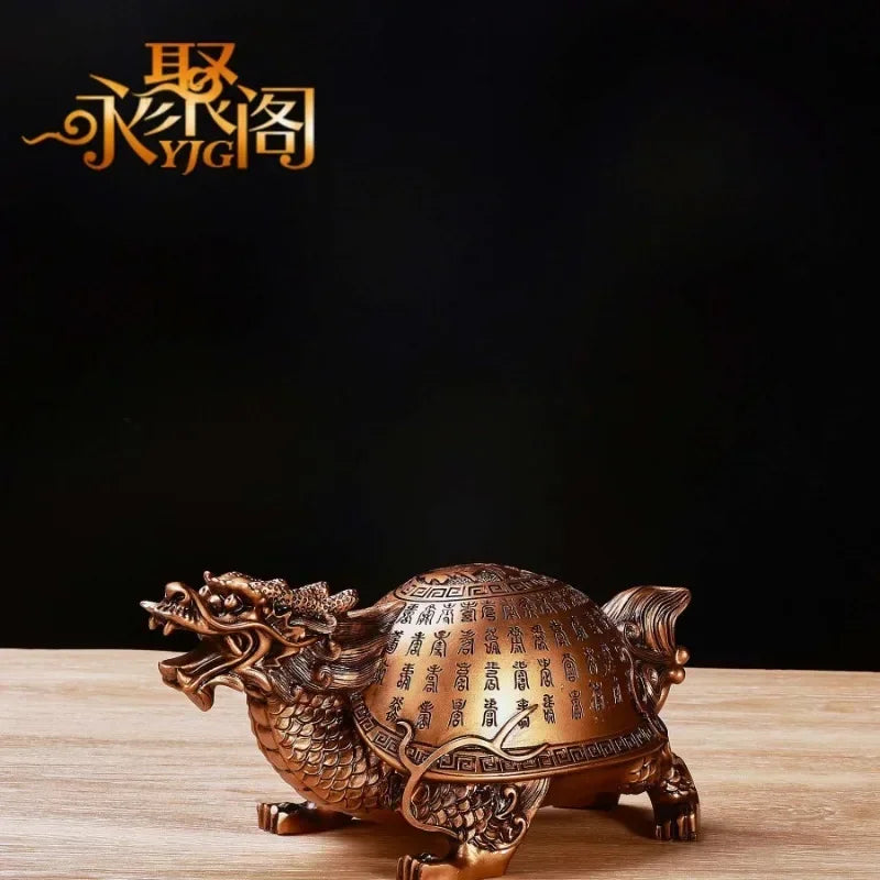 Golden Dragon Turtle Toad Figurine - Feng Shui Wealth Sculpture for Home Decor