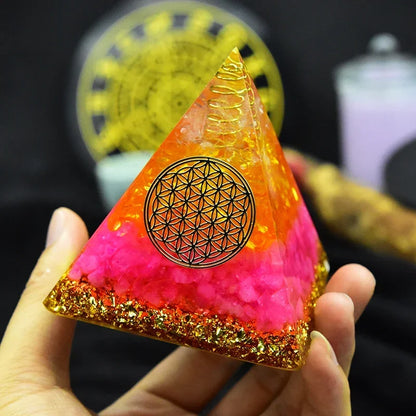 Orgonite Energy Pyramid with Rose Quartz and Citrine