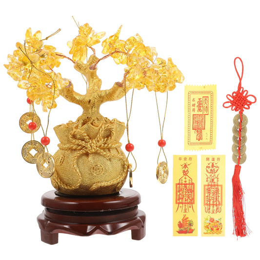 Crystal Money Tree in Money Bag - Feng Shui Wealth Ornament