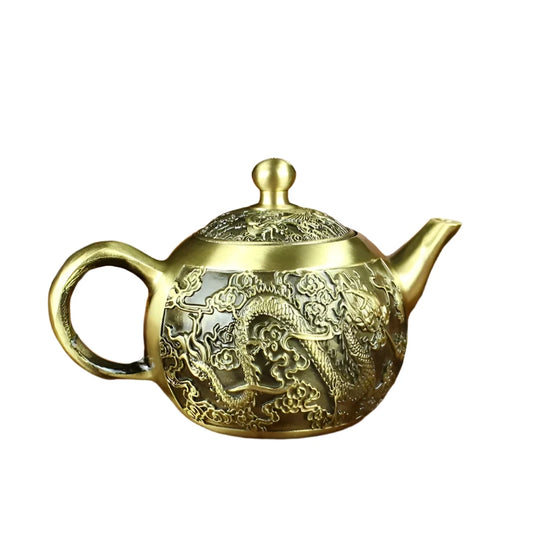 Authentic Chinese Copper Teapot Set - Brass Dragon &amp; Phoenix Design for Home Decor