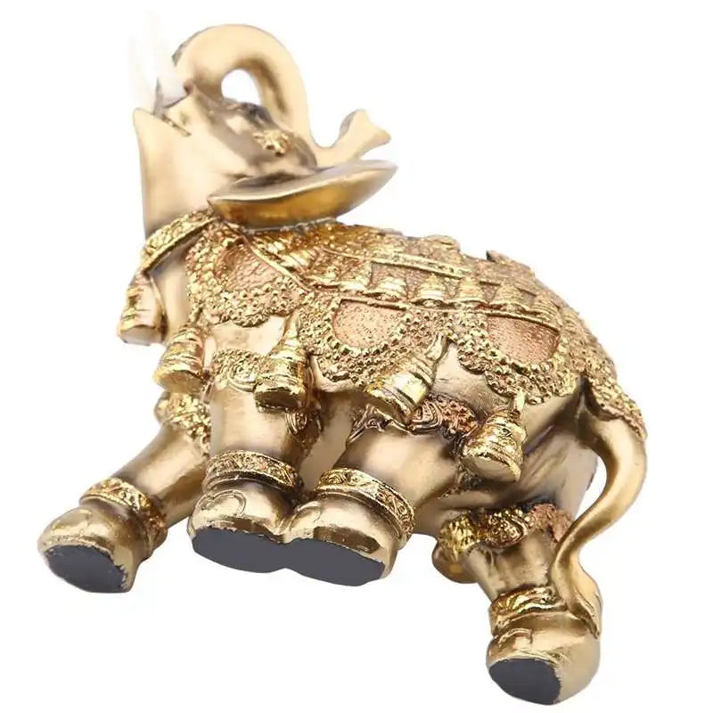 Antique Wood Grain Feng Shui Elephant Statue - Resin Wealth Figurine for Luck and Prosperity