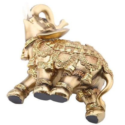 Antique Wood Grain Feng Shui Elephant Statue - Resin Wealth Figurine for Luck and Prosperity
