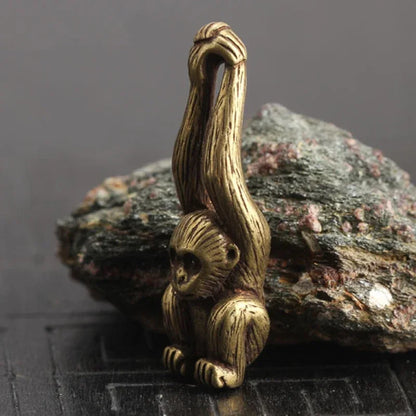 Vintage Brass Long-Arm Monkey Keychain Pendant