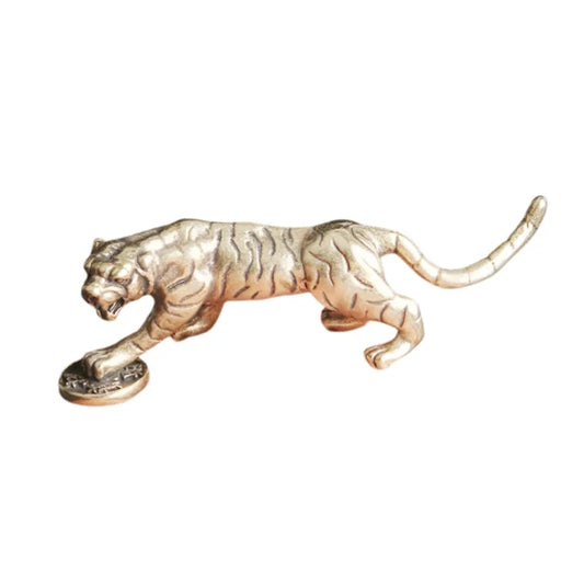 Vintage Brass Tiger Step on Copper Coin Decorative Figurines Chinese Feng Shui Home Accessories Festival Gift