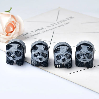 Natural Crystal Obsidian Panda Figurine - Feng Shui Home Decor