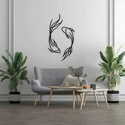 Feng Shui Koi Fish Art Metal Sculpture - Minimalist Line Art Wall Decoration