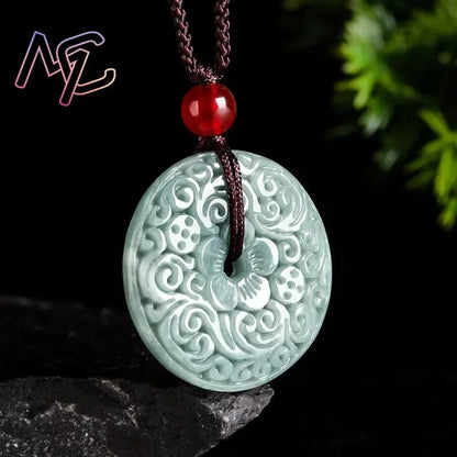 Blue Natural Jade Flower Pendant Necklace - Elegant Gemstone Jewelry