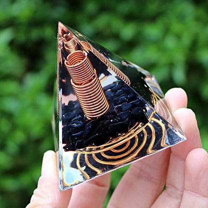 Elegant Orgone Pyramid with White Crystal Column and Chakra Multiplier