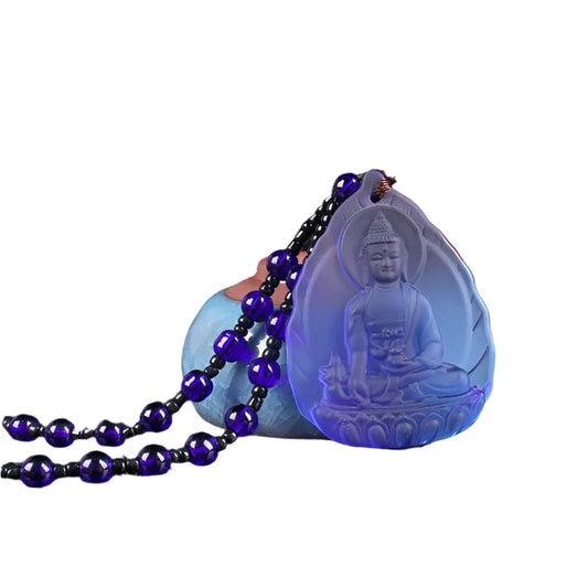 Buddha Pendant Medicine Statue Necklace Amulet Blessed Glass