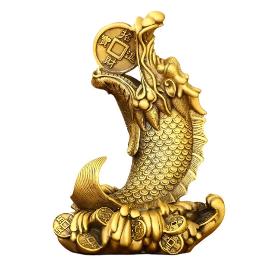 Feng Shui Brass Copper Dragon Head Fish Ornament - Symbol of Prosperity