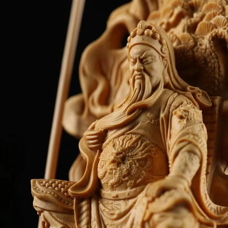 Wooden Loyalty Guan Gong Figure Statue Solid Wood Carving China Luckfalls Guan Yu Home Room, Office Decoration Art  Accessories