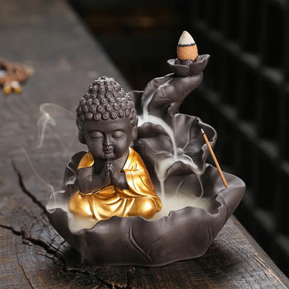 Buddha Backflow Incense Burner with Lotus